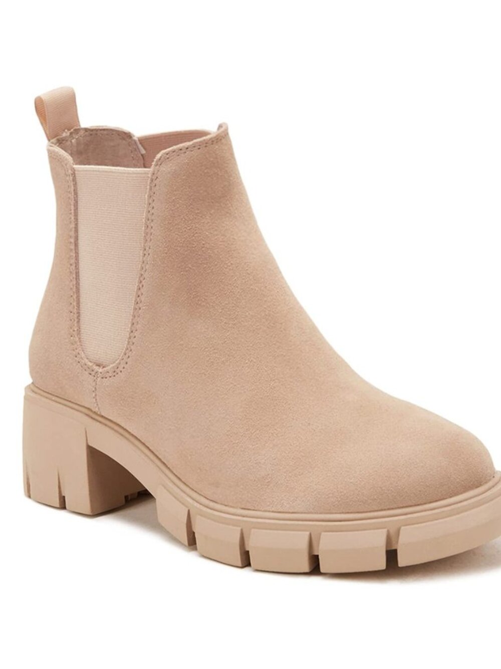 Womens Lug Sole Platform Ankle Booties Chelsea Slip on Chunky Block Heel Leather